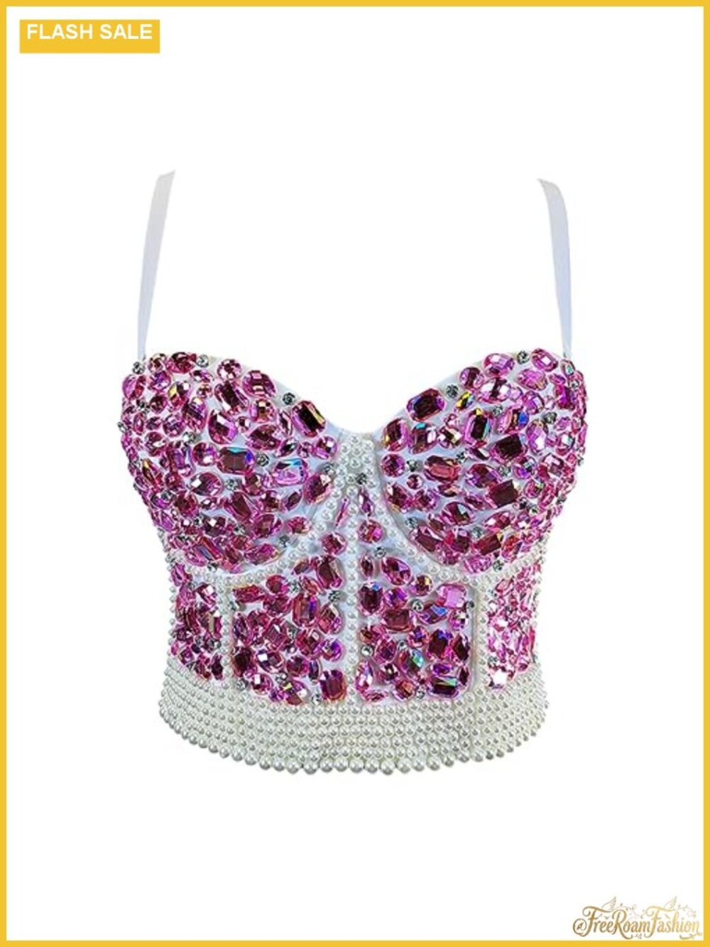 Rhinestone Diamond Bead Bustier Corset Crop Top with Push Up Underwire and